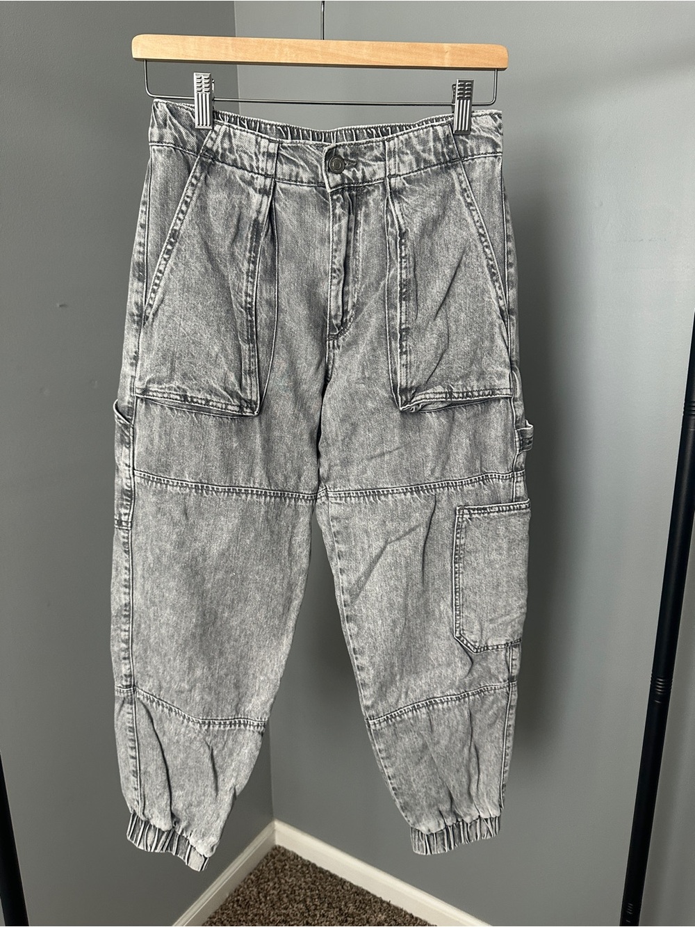 AllSaints Gray Washed Relaxed Cargo Jeans